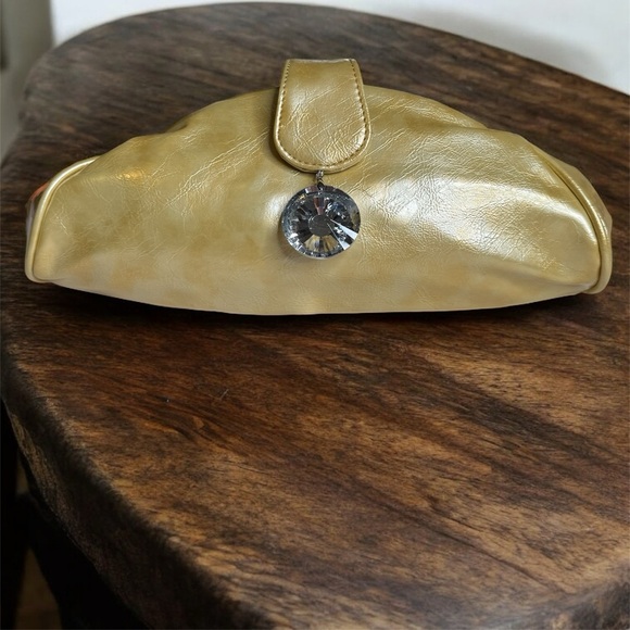 Bella Collection Handbags - Elegant Gold Clutch with Crystal Accent